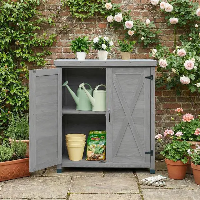 Main image of Potting Bench with Storage Cabinet and Metal Table Top for Outdoor Patio,Outdoor Work Station Table