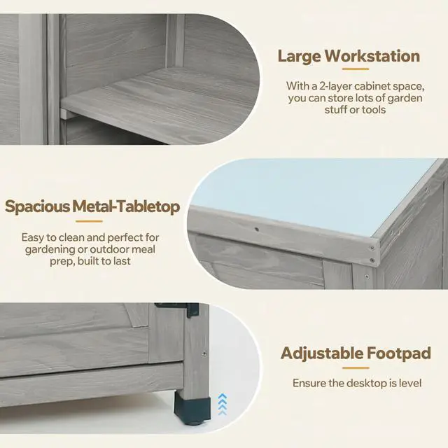 Alt view image 6 of 7 - Potting Bench with Storage Cabinet and Metal Table Top for Outdoor Patio,Outdoor Work Station Table