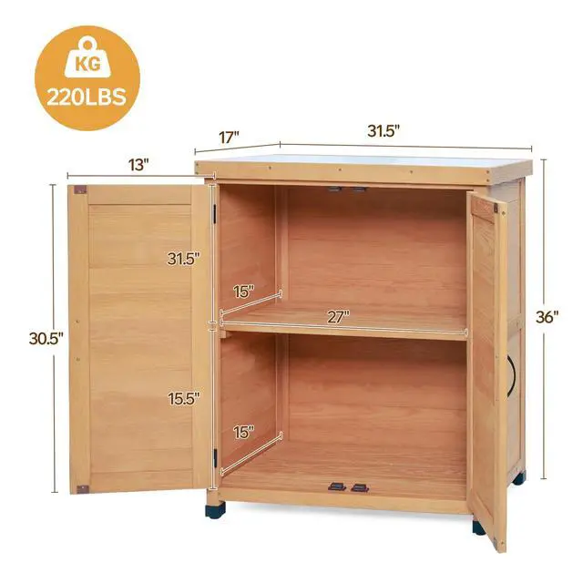Alt view image 3 of 7 - Potting Bench with Storage Cabinet and Metal Table Top for Outdoor Patio,Outdoor Work Station Table