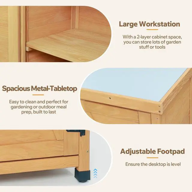 Alt view image 5 of 7 - Potting Bench with Storage Cabinet and Metal Table Top for Outdoor Patio,Outdoor Work Station Table
