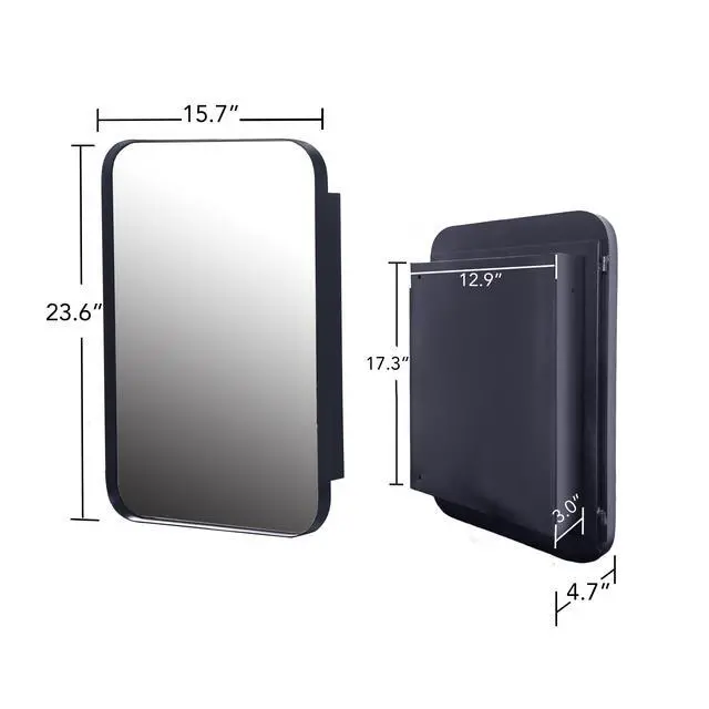 Alt view image 3 of 7 - 16x24 Inch Recessed Black Metal Framed Medicine Cabinet with Mirror and Adjustable Shelves Black Wall Mirror with Storage for Bathroom