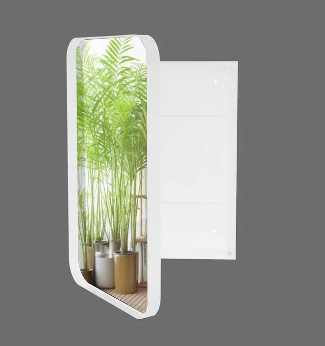 Alt view image 4 of 7 - 16x24 Inch Recessed White Metal Framed Medicine Cabinet with Mirror and Adjustable Shelves Black Wall Mirror with Storage for Bathroom