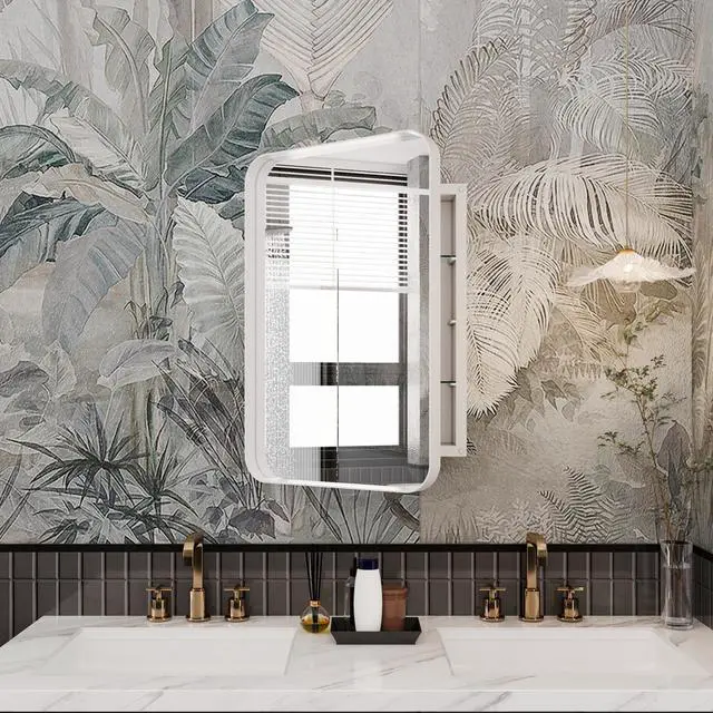 Alt view image 2 of 7 - 16x24 Inch Recessed White Metal Framed Medicine Cabinet with Mirror and Adjustable Shelves Black Wall Mirror with Storage for Bathroom