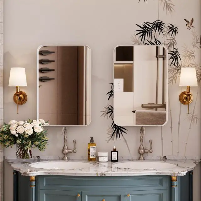 Alt view image 3 of 7 - 16x24 Inch Recessed White Metal Framed Medicine Cabinet with Mirror and Adjustable Shelves Black Wall Mirror with Storage for Bathroom