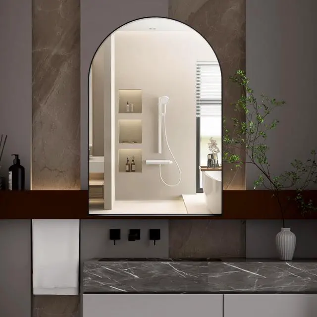 Alt view image 4 of 7 - 24x36 Inch Arched Recessed Medicine Cabinet, Metal Framed Bathroom Wall Cabinet with Mirror and Adjustable Shelves, Wall Mirror with Storage for Bathroom, Matte Black