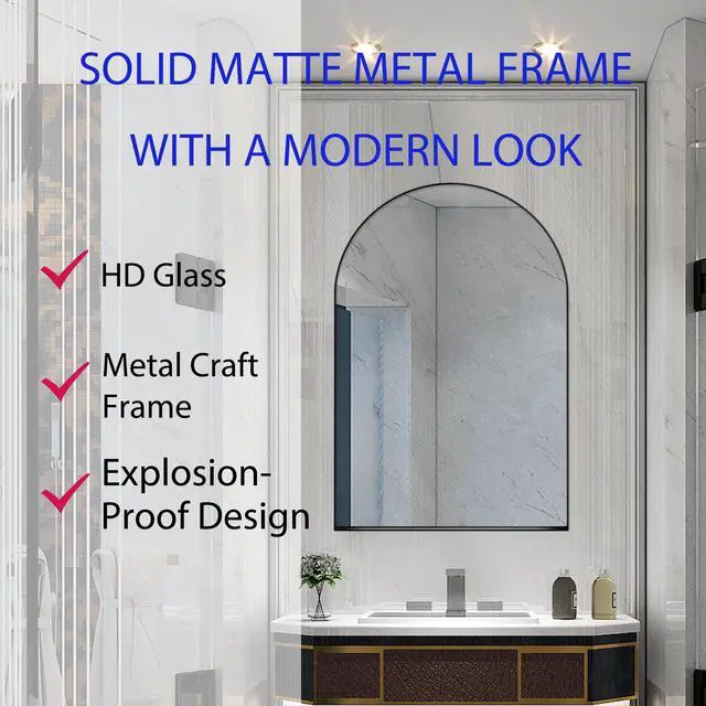 Alt view image 7 of 7 - 24x36 Inch Arched Recessed Medicine Cabinet, Metal Framed Bathroom Wall Cabinet with Mirror and Adjustable Shelves, Wall Mirror with Storage for Bathroom, Matte Black