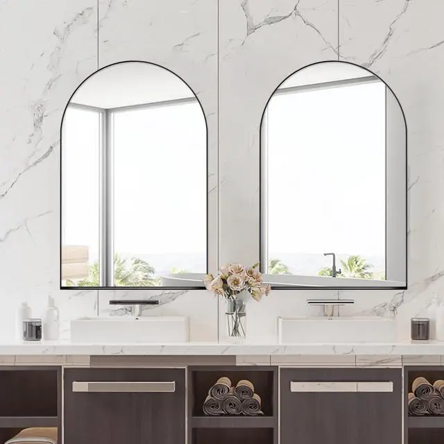 Alt view image 6 of 7 - 24x36 Inch Arched Recessed Medicine Cabinet, Metal Framed Bathroom Wall Cabinet with Mirror and Adjustable Shelves, Wall Mirror with Storage for Bathroom, Matte Black