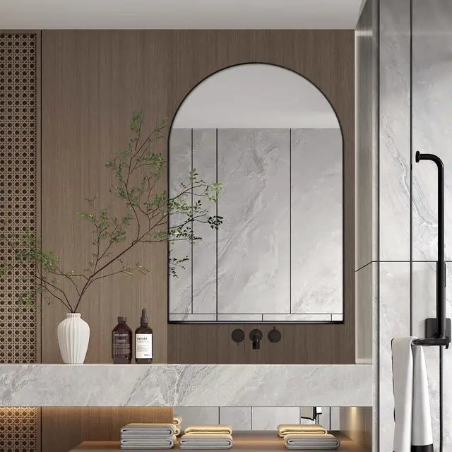 Alt view image 5 of 7 - 24x36 Inch Arched Recessed Medicine Cabinet, Metal Framed Bathroom Wall Cabinet with Mirror and Adjustable Shelves, Wall Mirror with Storage for Bathroom, Matte Black