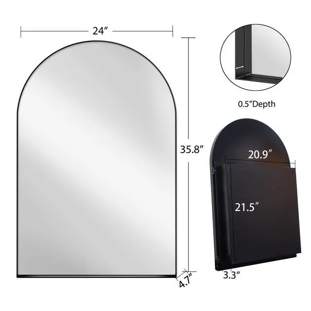 Alt view image 3 of 7 - 24x36 Inch Arched Recessed Medicine Cabinet, Metal Framed Bathroom Wall Cabinet with Mirror and Adjustable Shelves, Wall Mirror with Storage for Bathroom, Matte Black