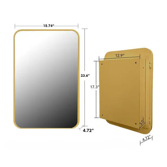Alt view image 3 of 7 - 16x24 Inch Recessed Metal Framed Medicine Cabinet with Mirror and Adjustable Shelves Wall Mirror with Storage for Bathroom, Matte Gold