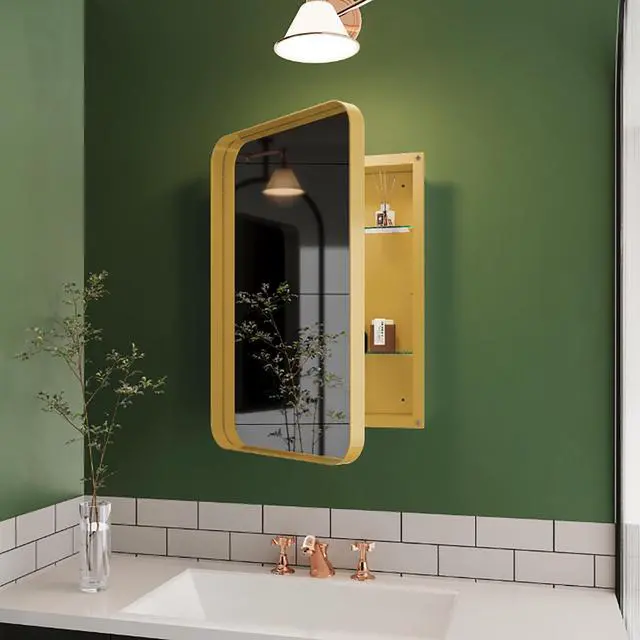 Alt view image 4 of 7 - 16x24 Inch Recessed Metal Framed Medicine Cabinet with Mirror and Adjustable Shelves Wall Mirror with Storage for Bathroom, Matte Gold