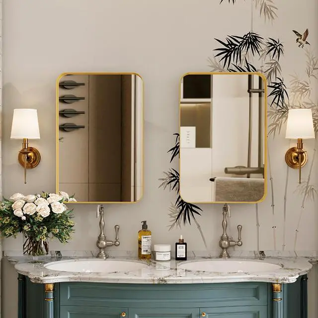 Alt view image 5 of 7 - 16x24 Inch Recessed Metal Framed Medicine Cabinet with Mirror and Adjustable Shelves Wall Mirror with Storage for Bathroom, Matte Gold