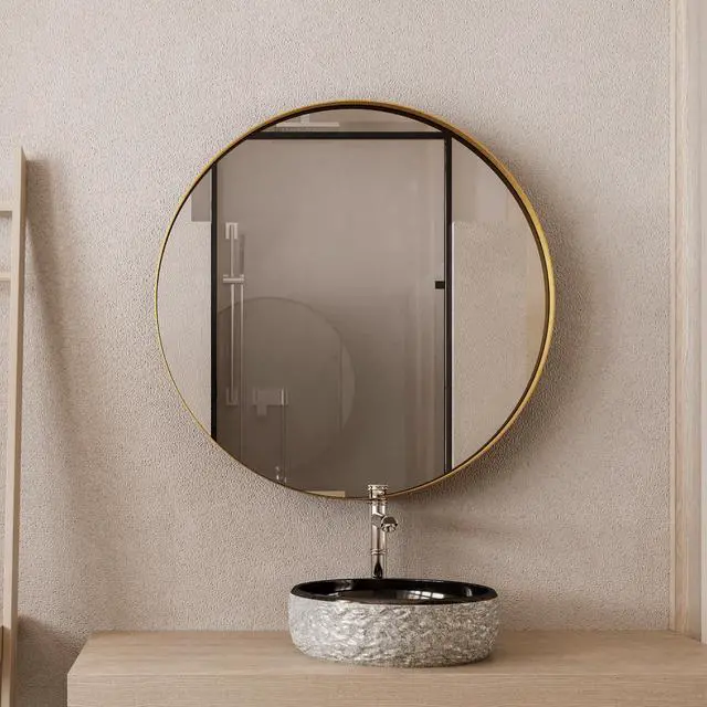 Alt view image 6 of 7 - 31.5 Inch Surface Mount Round Metal Framed Medicine Cabinet with Mirror and Adjustable Shelves Black Wall Mirror with Storage for Bathroom, Matte Gold