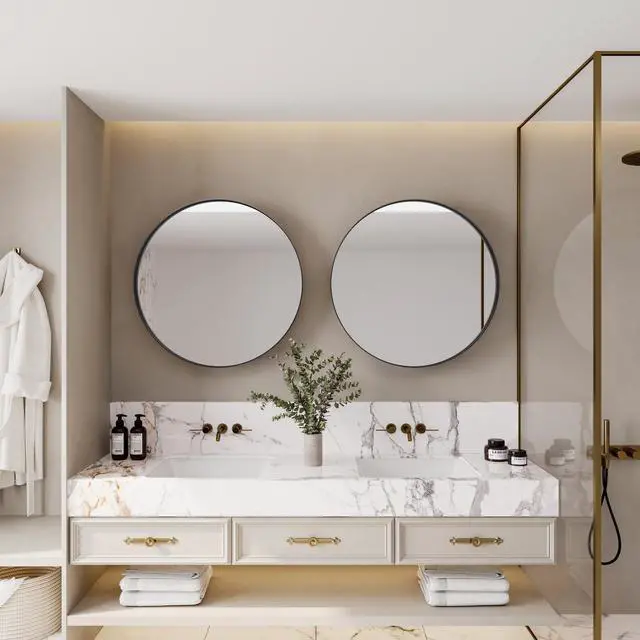 Alt view image 7 of 7 - 31.5 Inch Surface Mount Round Metal Framed Medicine Cabinet with Mirror and Adjustable Shelves Black Wall Mirror with Storage for Bathroom, Matte Black