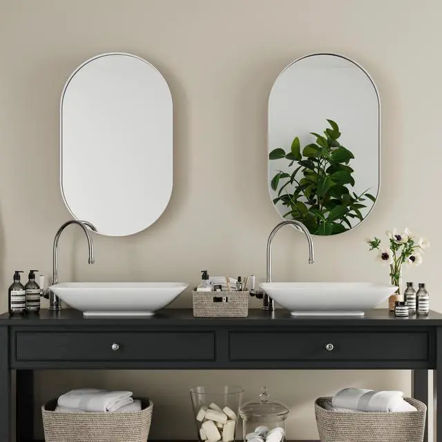 Alt view image 5 of 7 - 20x34 Inch Oval Recessed Medicine Cabinet, Metal Framed Bathroom Wall Cabinet with Mirror and Adjustable Shelves, Wall Mirror with Storage for Bathroom, White