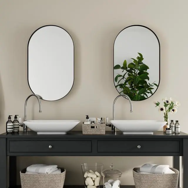 Alt view image 5 of 7 - 20x34 Inch Oval Recessed Medicine Cabinet, Metal Framed Bathroom Wall Cabinet with Mirror and Adjustable Shelves, Wall Mirror with Storage for Bathroom, Matte Black