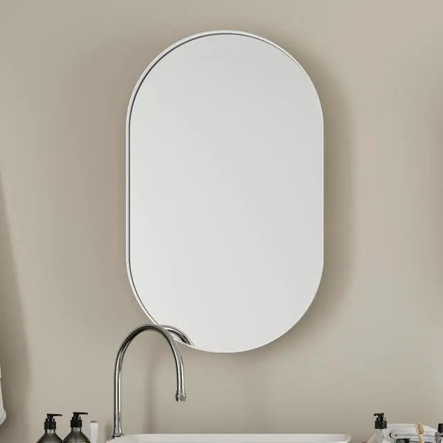 Alt view image 2 of 7 - 20x34 Inch Oval Recessed Medicine Cabinet, Metal Framed Bathroom Wall Cabinet with Mirror and Adjustable Shelves, Wall Mirror with Storage for Bathroom, White