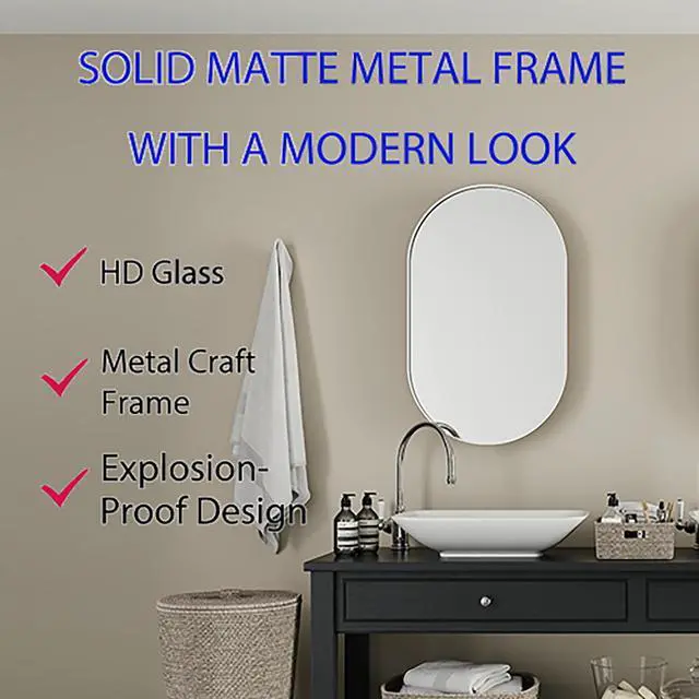 Alt view image 7 of 7 - 20x34 Inch Oval Recessed Medicine Cabinet, Metal Framed Bathroom Wall Cabinet with Mirror and Adjustable Shelves, Wall Mirror with Storage for Bathroom, White