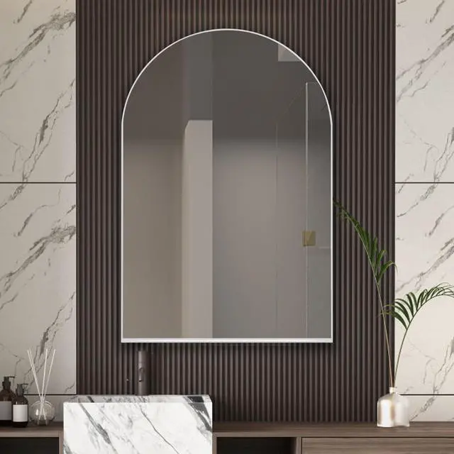 Alt view image 2 of 7 - 24x36 Inch Arched Recessed Medicine Cabinet, Metal Framed Bathroom Wall Cabinet with Mirror and Adjustable Shelves, Wall Mirror with Storage for Bathroom, White