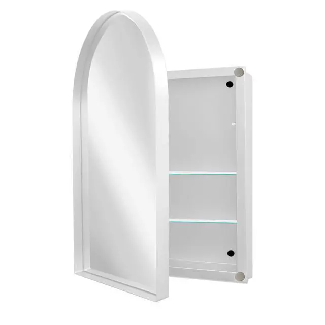 Alt view image 6 of 7 - 24x36 Inch Arched Recessed Medicine Cabinet, Metal Framed Bathroom Wall Cabinet with Mirror and Adjustable Shelves, Wall Mirror with Storage for Bathroom, White
