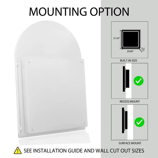 Alt view image 7 of 7 - 24x36 Inch Arched Recessed Medicine Cabinet, Metal Framed Bathroom Wall Cabinet with Mirror and Adjustable Shelves, Wall Mirror with Storage for Bathroom, White