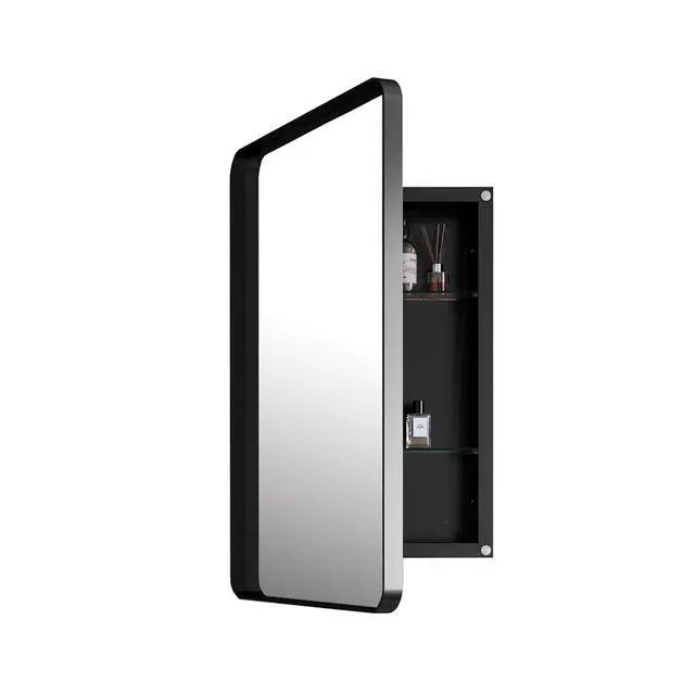 Alt view image 4 of 7 - 20x30 Inch Recessed Black Metal Framed Medicine Cabinet with Mirror and Adjustable Shelves Black Wall Mirror with Storage for Bathroom