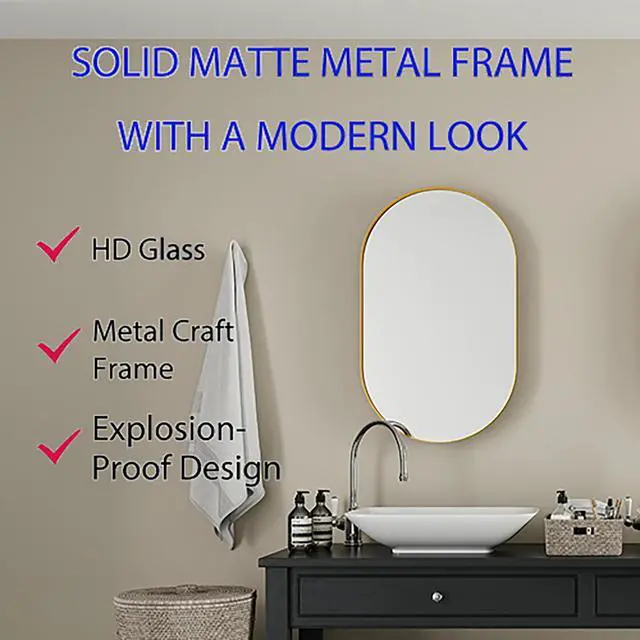 Alt view image 7 of 7 - 20x34 Inch Oval Recessed Medicine Cabinet, Metal Framed Bathroom Wall Cabinet with Mirror and Adjustable Shelves, Wall Mirror with Storage for Bathroom, Matte Gold