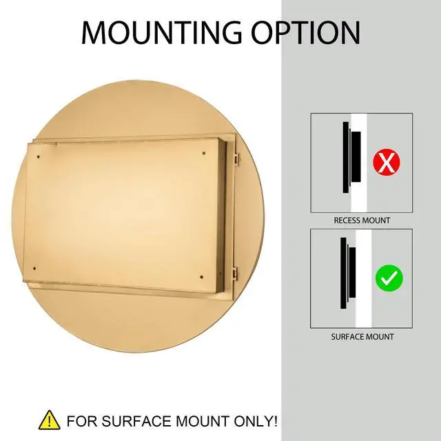 Alt view image 5 of 7 - 23.6 Inch Surface Mount Round Metal Framed Medicine Cabinet with Mirror and Adjustable Shelves Black Wall Mirror with Storage for Bathroom, Matte Gold
