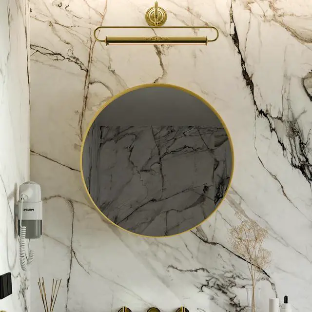 Alt view image 2 of 7 - 23.6 Inch Surface Mount Round Metal Framed Medicine Cabinet with Mirror and Adjustable Shelves Black Wall Mirror with Storage for Bathroom, Matte Gold