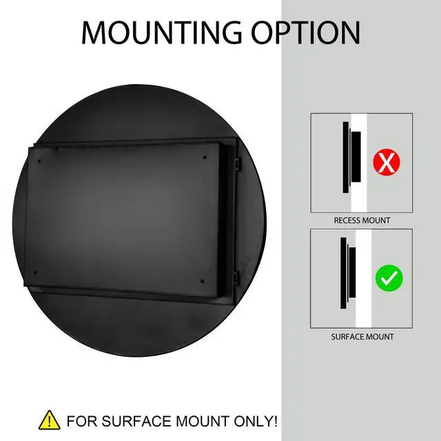 Alt view image 5 of 6 - 23.6 Inch Surface Mount Round Metal Framed Medicine Cabinet with Mirror and Adjustable Shelves Black Wall Mirror with Storage for Bathroom, Black