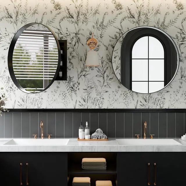Alt view image 4 of 6 - 23.6 Inch Surface Mount Round Metal Framed Medicine Cabinet with Mirror and Adjustable Shelves Black Wall Mirror with Storage for Bathroom, Black