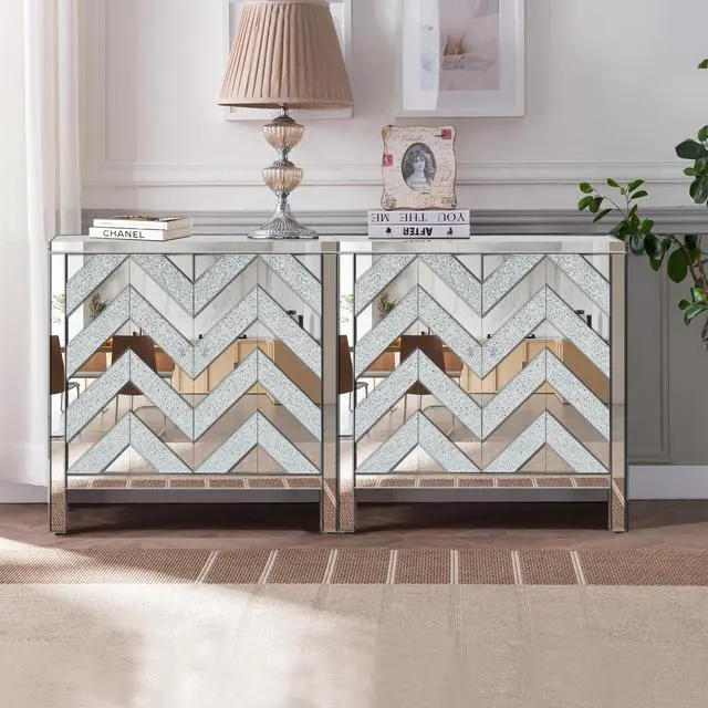 Alt view image 2 of 7 - Storage Cabinet with Mirror Trim and M Shape Design Spliced Combination For Living Room, Dining Room, Entryway, Kitchen