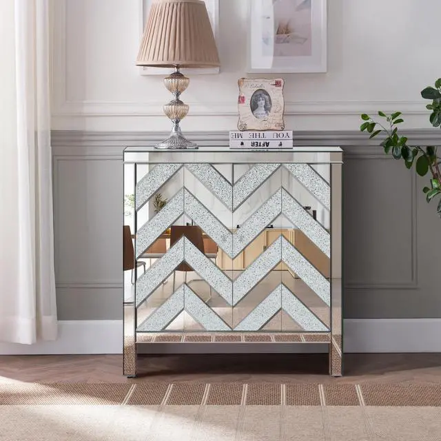 Main image of Storage Cabinet with Mirror Trim and M Shape Design Spliced Combination For Living Room, Dining Room, Entryway, Kitchen