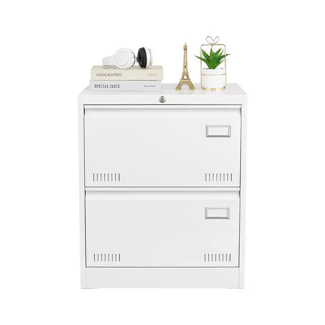 Alt view image 6 of 7 - 2 Drawer Lateral File Cabinet, White Lockable Metal Filing Cabinet for Legal, Letter & A4 Files, Home Office Storage Cabinet