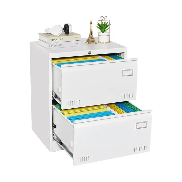 Alt view image 5 of 7 - 2 Drawer Lateral File Cabinet, White Lockable Metal Filing Cabinet for Legal, Letter & A4 Files, Home Office Storage Cabinet