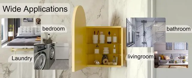 Alt view image 7 of 7 - 18x24 Inch Metal Corner Medicine Cabinet with Arched Mirror, Adjustable Glass Shelves, Space-Saving Bathroom Storage Organizer for Small Spaces, Matte Gold