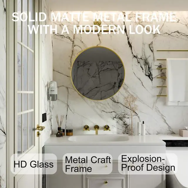 Alt view image 6 of 7 - 23.6 Inch Surface Mount Round Metal Framed Medicine Cabinet with Mirror and Adjustable Shelves Black Wall Mirror with Storage for Bathroom, Matte Gold