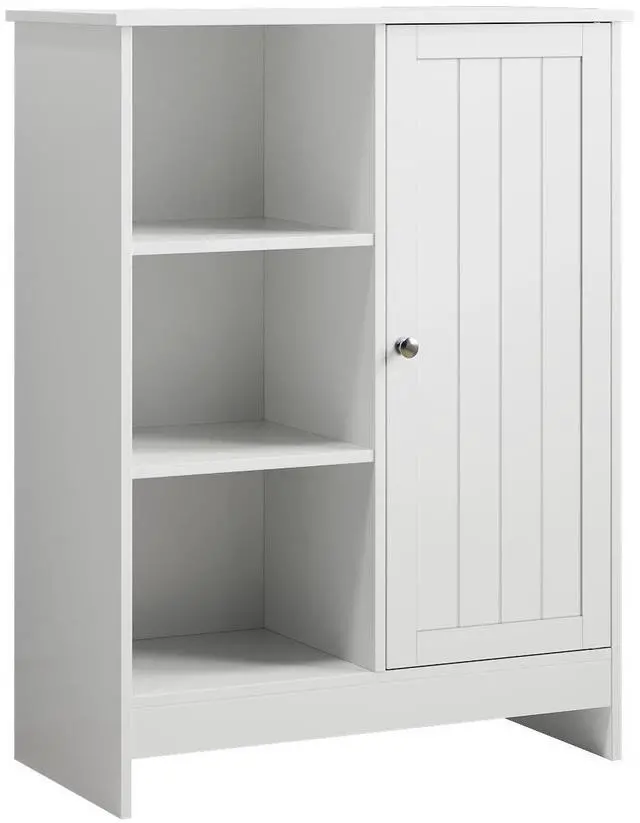 Main image of Bathroom Cabinet, Kitchen Freestanding Storage Rack, 23.62" x 11.81" x 31.5" Floor Storage Cabinet with 1 Cabinet, 3 Open Compartments, Adjustable Shelves, White