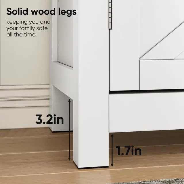 Alt view image 7 of 7 - Farmhouse Storage Cabinet with Drawer and Adjustable Shelf, White Kitchen Cabinet with Walnut Countertop, Modern Coffee Bar Console Cabinet for Kitchen, Dining Room, Bathroom, Entryway
