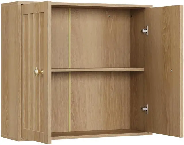 Main image of Wall-Mounted Bathroom Cabinet, Double-Door Medicine Cabinet with Vertical Grooved Design,Wall-Mounted Storage Cabinet for Bathrooms, Restrooms, and Hallways (Oak )