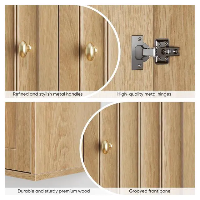 Alt view image 7 of 7 - Wall-Mounted Bathroom Cabinet, Double-Door Medicine Cabinet with Vertical Grooved Design,Wall-Mounted Storage Cabinet for Bathrooms, Restrooms, and Hallways (Oak )