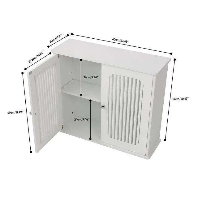 Alt view image 2 of 7 - Bathroom wall-mounted cabinet, louvered double-door wall-mounted bathroom storage cabinet, practical medicine cabinet, household wall storage cabinet, white.