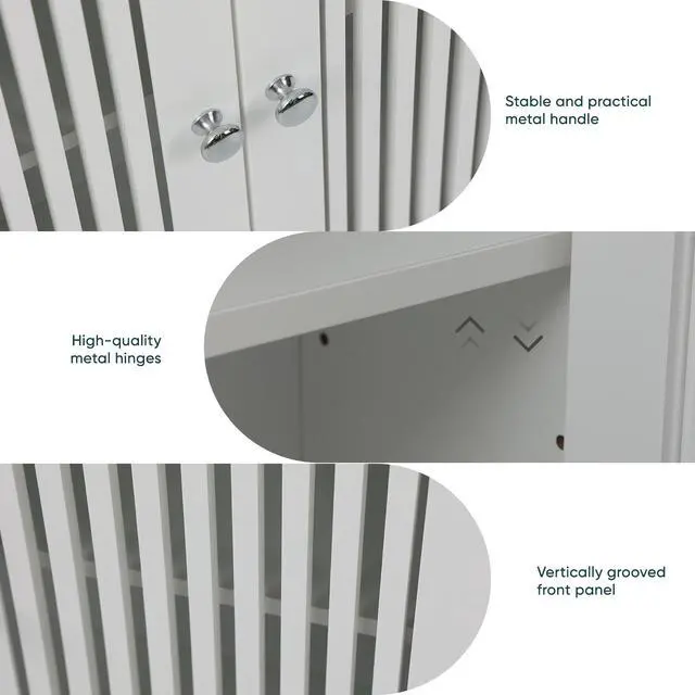 Alt view image 7 of 7 - Bathroom wall-mounted cabinet, louvered double-door wall-mounted bathroom storage cabinet, practical medicine cabinet, household wall storage cabinet, white.