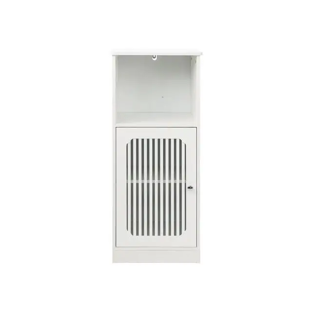 Alt view image 7 of 7 - Bathroom low cabinet, louvered door floor-standing bathroom storage cabinet, multi-layer bathroom storage cabinet, white