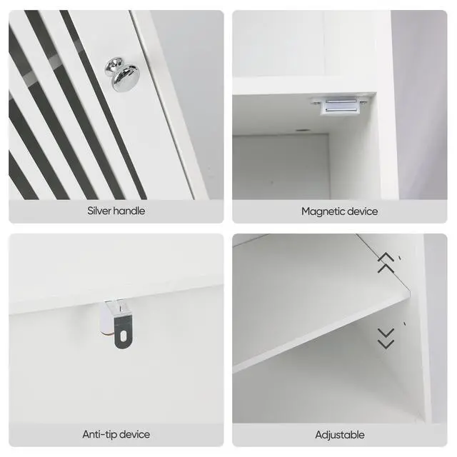 Alt view image 6 of 7 - Bathroom low cabinet, louvered door floor-standing bathroom storage cabinet, multi-layer bathroom storage cabinet, white