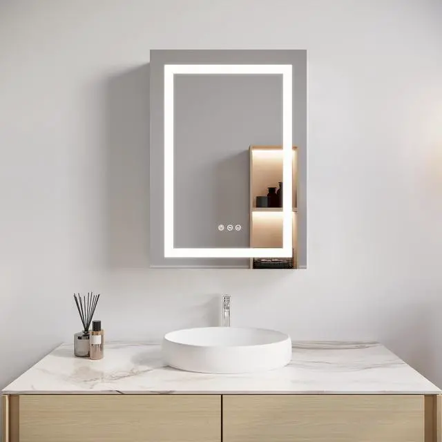 Alt view image 3 of 7 - 26x20 inch Bathroom Medicine Cabinet with LED Mirror, Anti-Fog, Waterproof, 3000K~6000K Single Door Lighted Bathroom Cabinet with Touch Swich, Dimmable,Recessed or Surface Mount (Left Door)