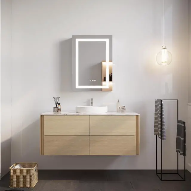 Alt view image 4 of 7 - 26x20 inch Bathroom Medicine Cabinet with LED Mirror, Anti-Fog, Waterproof, 3000K~6000K Single Door Lighted Bathroom Cabinet with Touch Swich, Dimmable,Recessed or Surface Mount (Left Door)