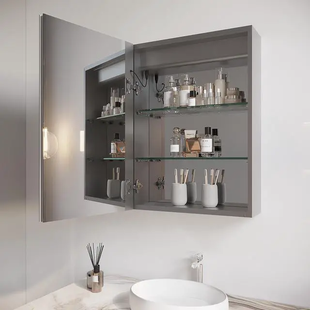 Alt view image 2 of 7 - 26x20 inch Bathroom Medicine Cabinet with LED Mirror, Anti-Fog, Waterproof, 3000K~6000K Single Door Lighted Bathroom Cabinet with Touch Swich, Dimmable,Recessed or Surface Mount (Left Door)