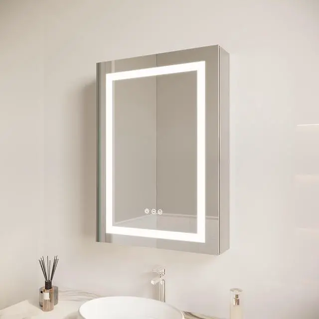 Alt view image 5 of 7 - 26x20 inch Bathroom Medicine Cabinet with LED Mirror, Anti-Fog, Waterproof, 3000K~6000K Single Door Lighted Bathroom Cabinet with Touch Swich, Dimmable,Recessed or Surface Mount (Left Door)