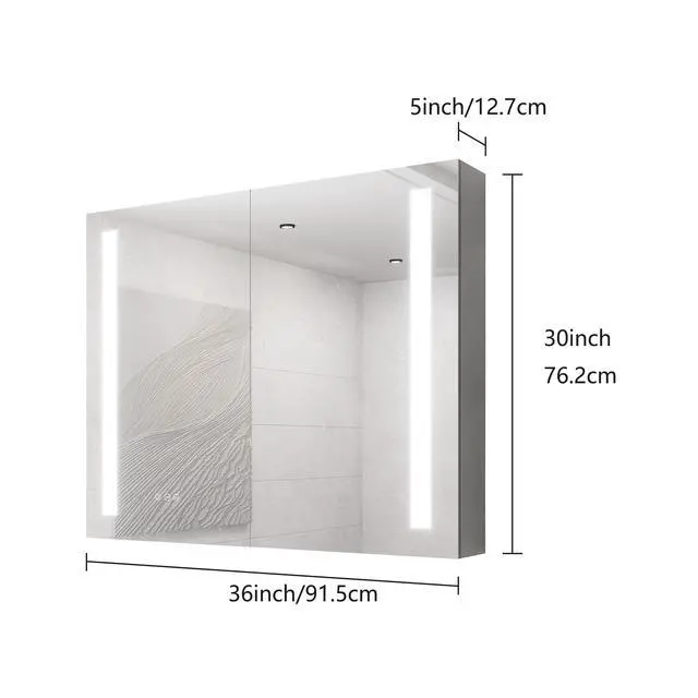 Alt view image 2 of 3 - 36 x 30 inch Medicine Cabinet with LED Vanity Mirror, Anti-Fog, Dimmable, Recessed or Surface Mount, Aluminum 3000K~6000K Lighted Double Door Bathroom Cabinet with Touch Switch